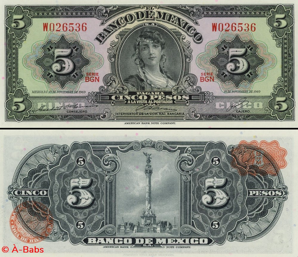 billets amerique du nord mexique pick 060j1 5 pesos 1969