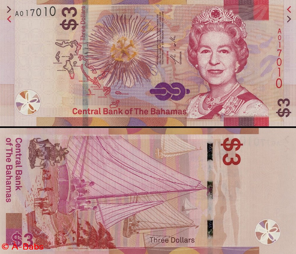 BAHAMAS - PICK 77Ab - 3 Dollars - 2019 billets amerique centrale et caraibes bahamas pick 77ab 3 dollars 2019