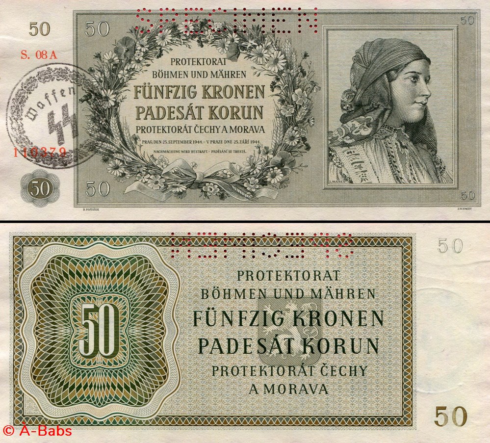 BOHÊME MORAVIE - PICK 10S - 50 KRONER - 1944 billets europe tchecolovaquie boheme moravie pick 10s 50 kroner 1944