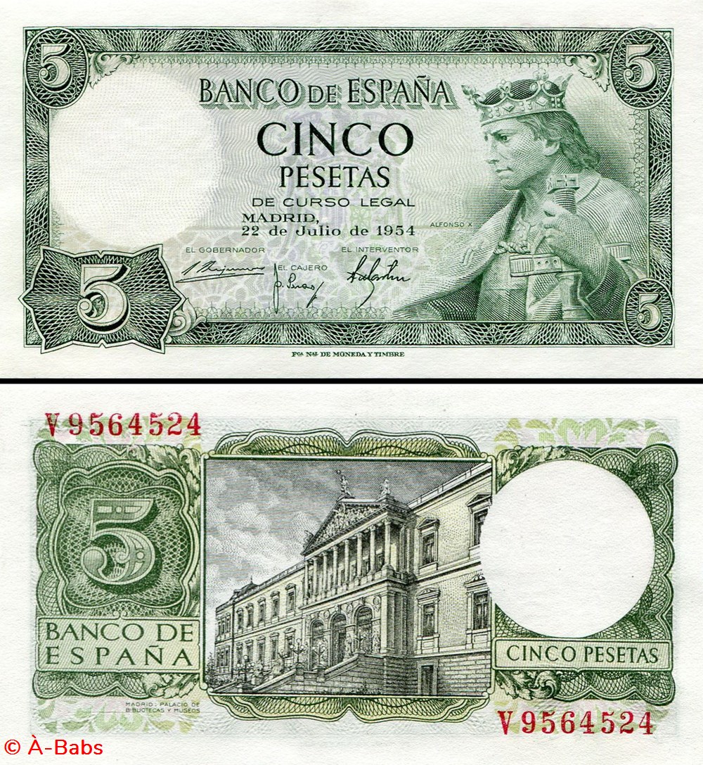 billets europe espagne pick 146 5 pesetas 1954