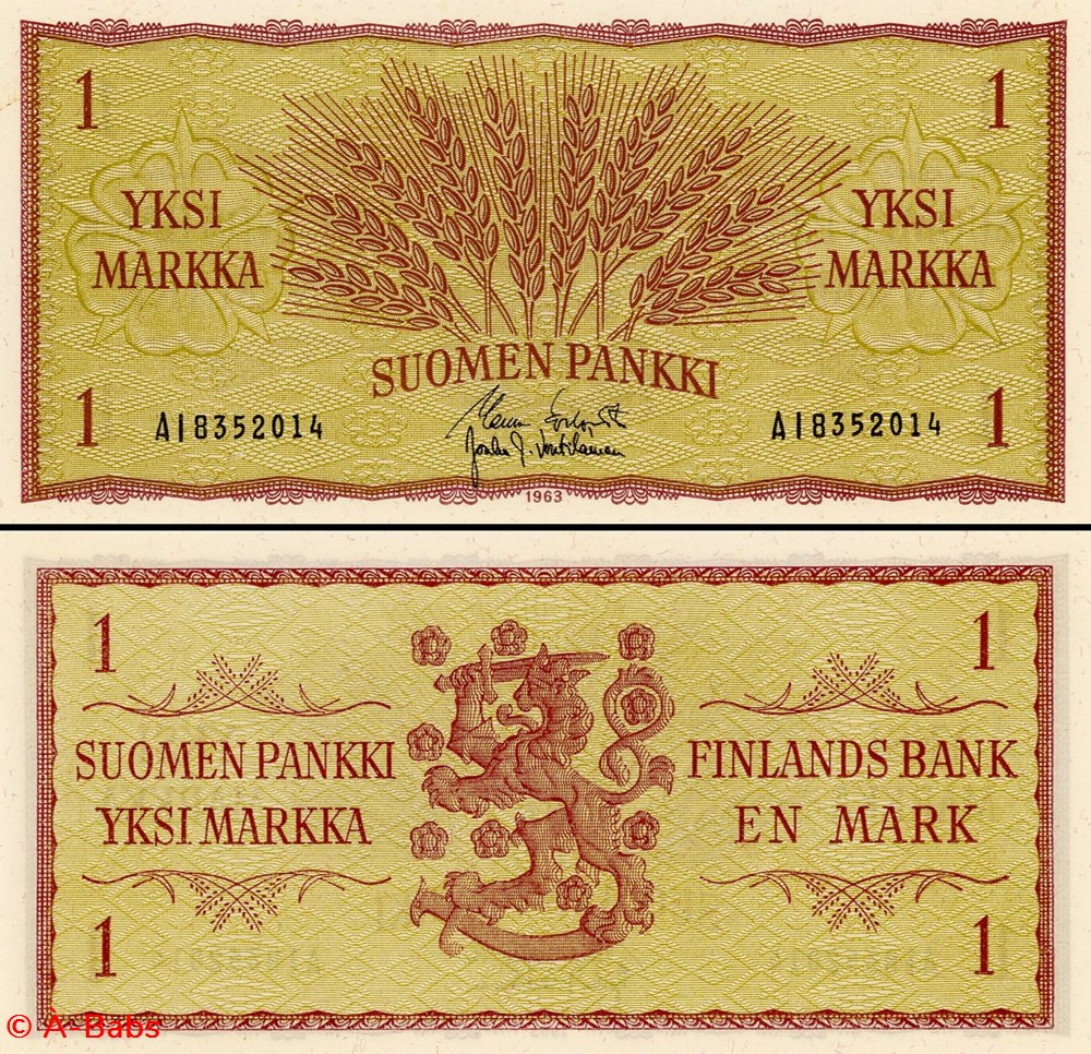 FINLANDE - PICK 98 a 39 - 1 MARKAA - 1963 billets europe finlande pick 98 a 39 1 markaa 1963