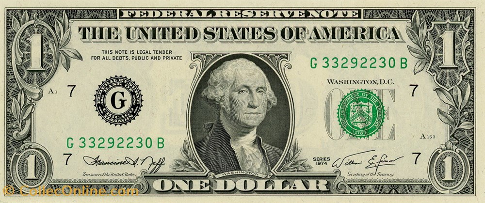 G- 1$ Federal Reserve Notes - Small Size 1974 Series billets amerique du nord etats unis g 1 federal reserve notes small size 1974 series