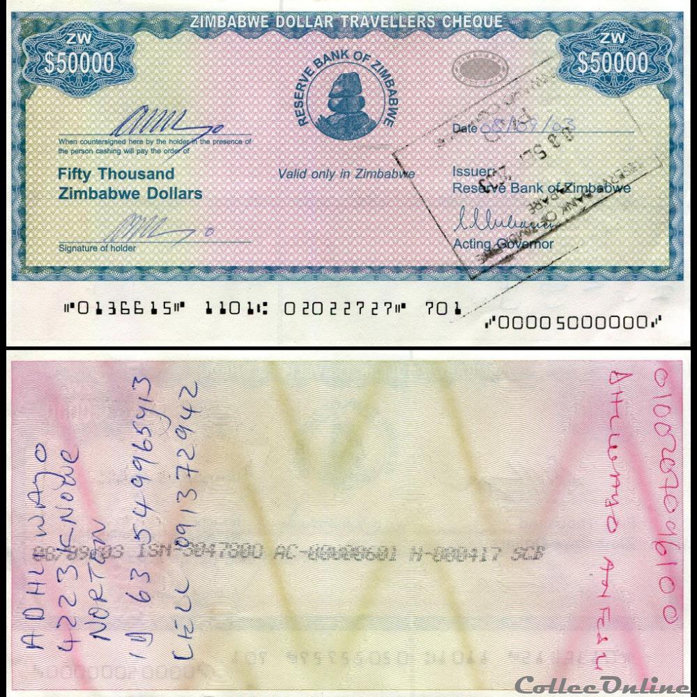 ZIMBABWE - PICK 019a2 - 50 000 Dollars - 2003 billet afrique zimbabwe pick 019a2 50 000 dollars 2003