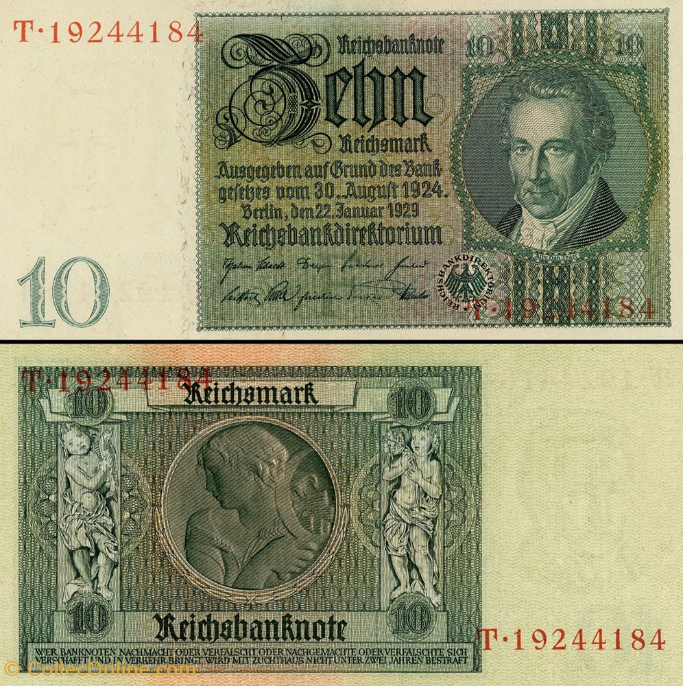 ALLEMAGNE - PICK 180 a1 - 10 MARK - 1929 billets europe allemagne pick 180 a1 10 mark 1929