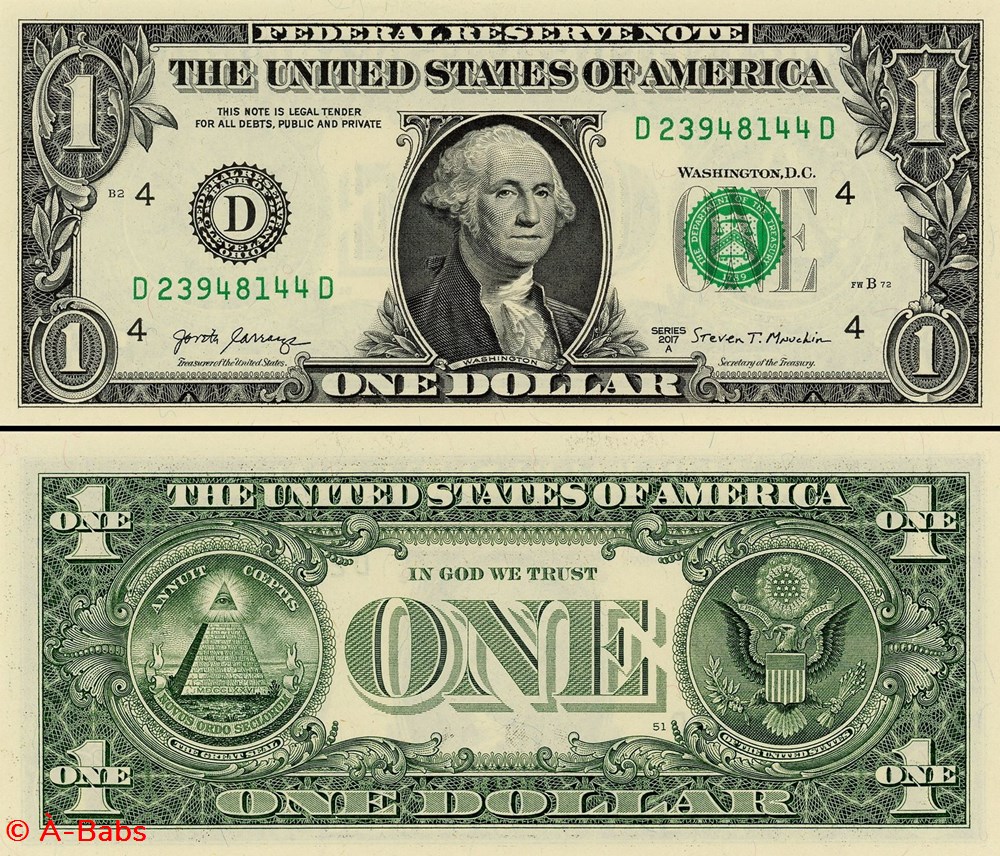 D- 1$ Federal Reserve Notes - Small Size 2017A Series billets amerique du nord etats unis d 1 federal reserve notes small size 2017a series