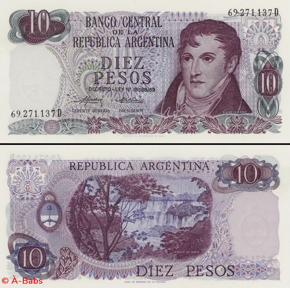 ARGENTINE - PICK 295 a 3 - 10 PESOS - 1973 billets amerique du sud argentine pick 295 a 3 10 pesos 1973