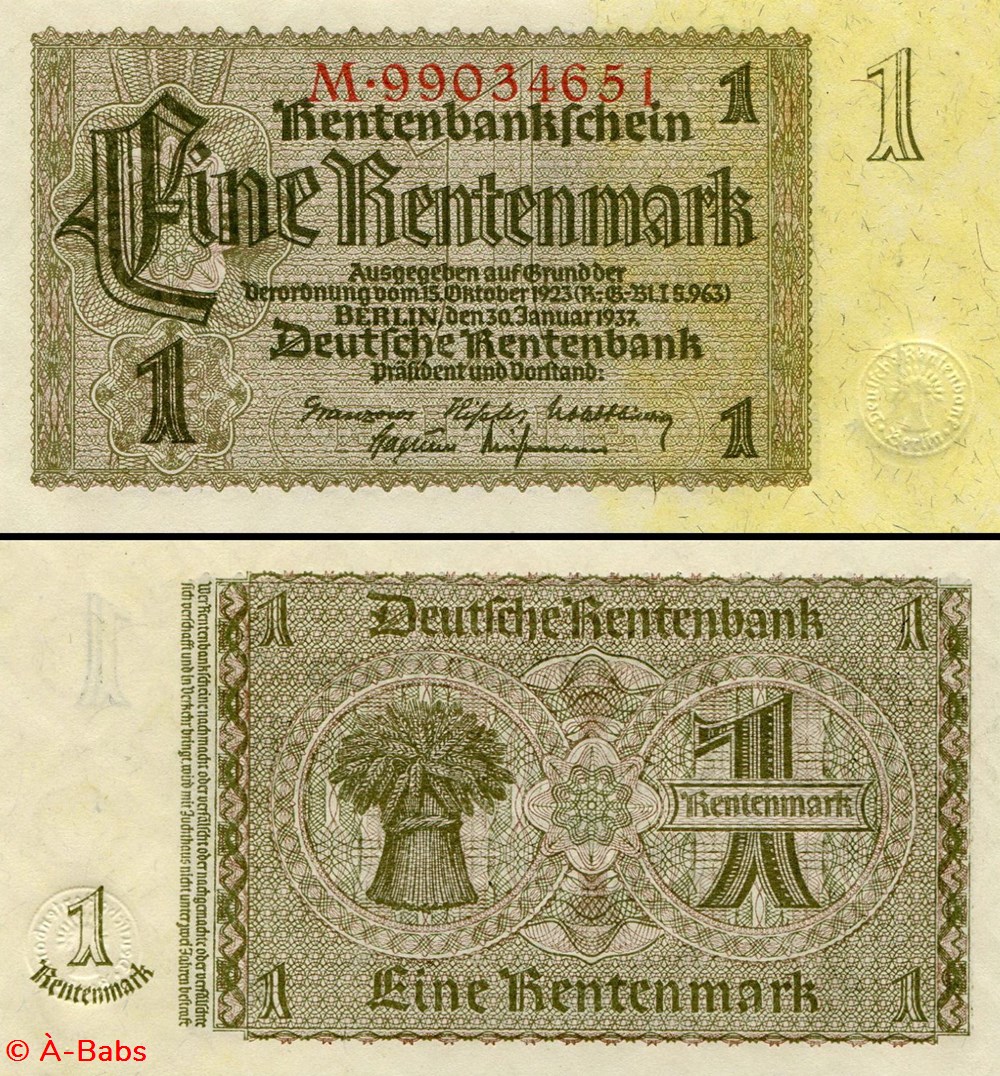 billets europe allemagne pick 173 b1 1 rentenmark 1937