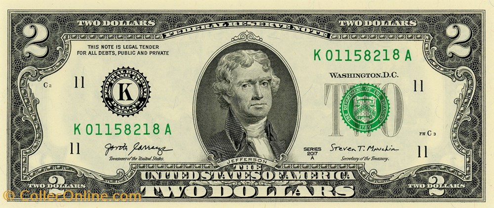 K- Dallas District - 2$ Federal Reserve Notes - Small Size 2017 Series billet amerique du nord etat uni k dallas district 2 federal reserve notes small size 2017 series