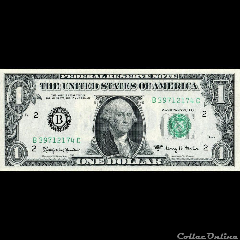 B- 1$ Federal Reserve Notes - Small Size 1963A Series billet amerique du nord etat uni b 1 federal reserve notes small size 1963a series