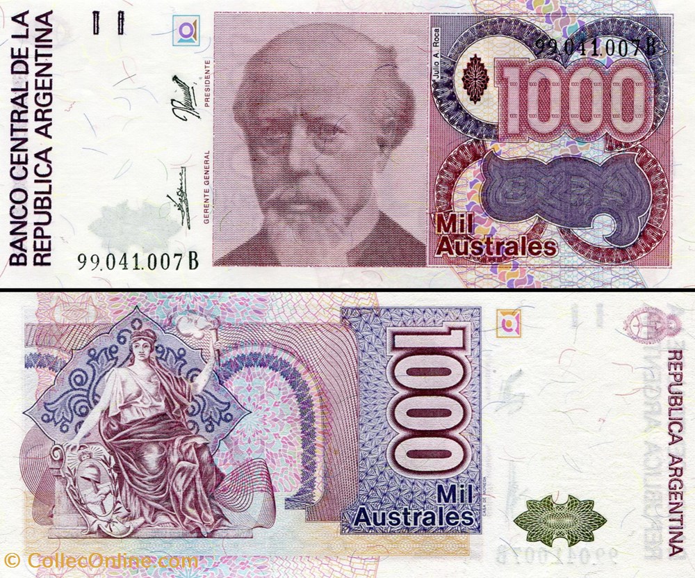 billets amerique du sud argentine pick 329 c 1000 australes 1990