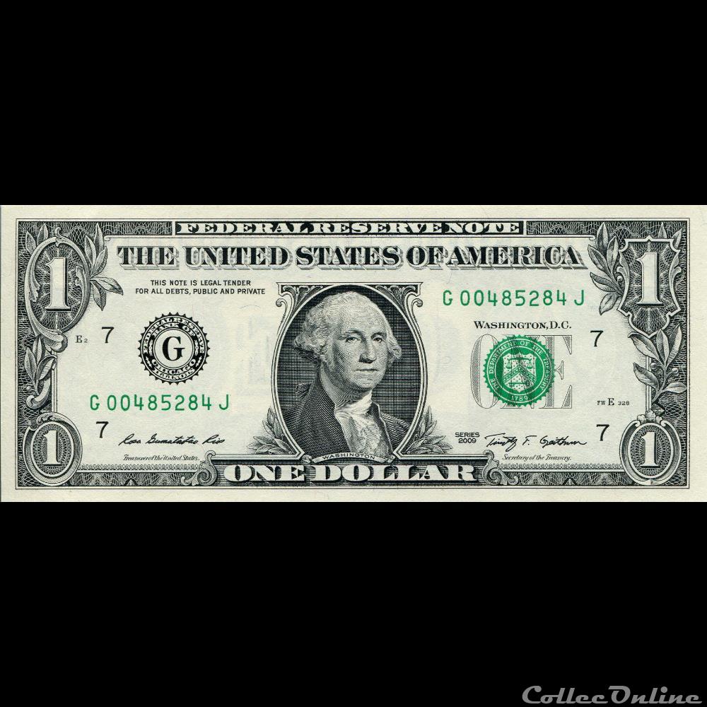 G- 1$ Federal Reserve Notes - Small Size 2009 Series billet amerique du nord etat uni g 1 federal reserve notes small size 2009 series