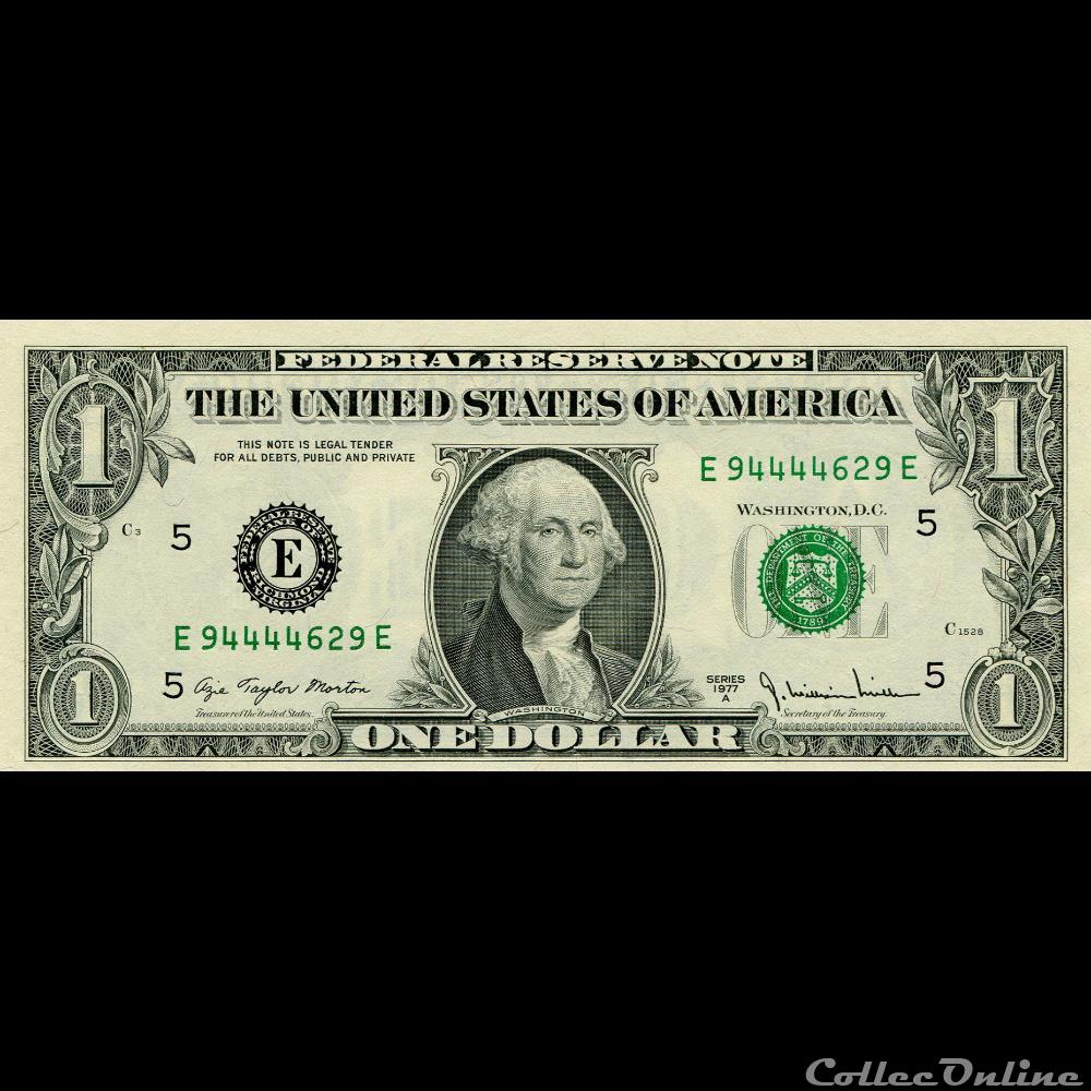 E- 1$ Federal Reserve Notes - Small Size 1977A Series billet amerique du nord etat uni e 1 federal reserve notes small size 1977a series