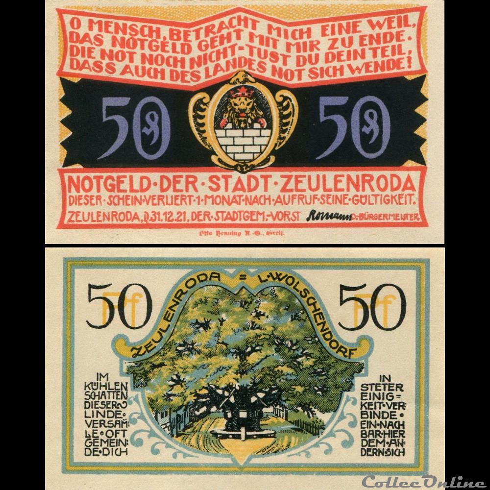 Zeulenroda 50 pfennig monnaie monde allemagne zeulenroda 50 pfennig