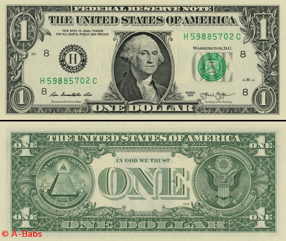 H- 1$ Federal Reserve Notes - Small Size 2013 Series billets amerique du nord etats unis h 1 federal reserve notes small size 2013 series