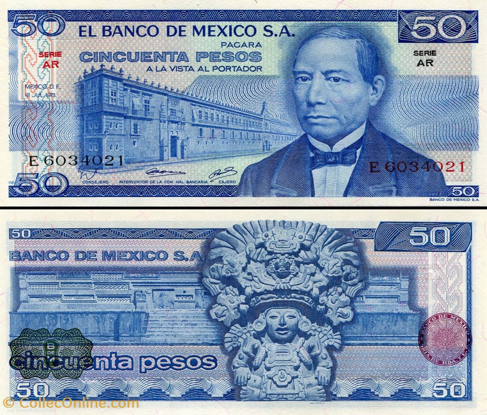 MEXIQUE - PICK 065aAR - 50 PESOS - 1973 billets amerique du nord mexique pick 065aar 50 pesos 1973