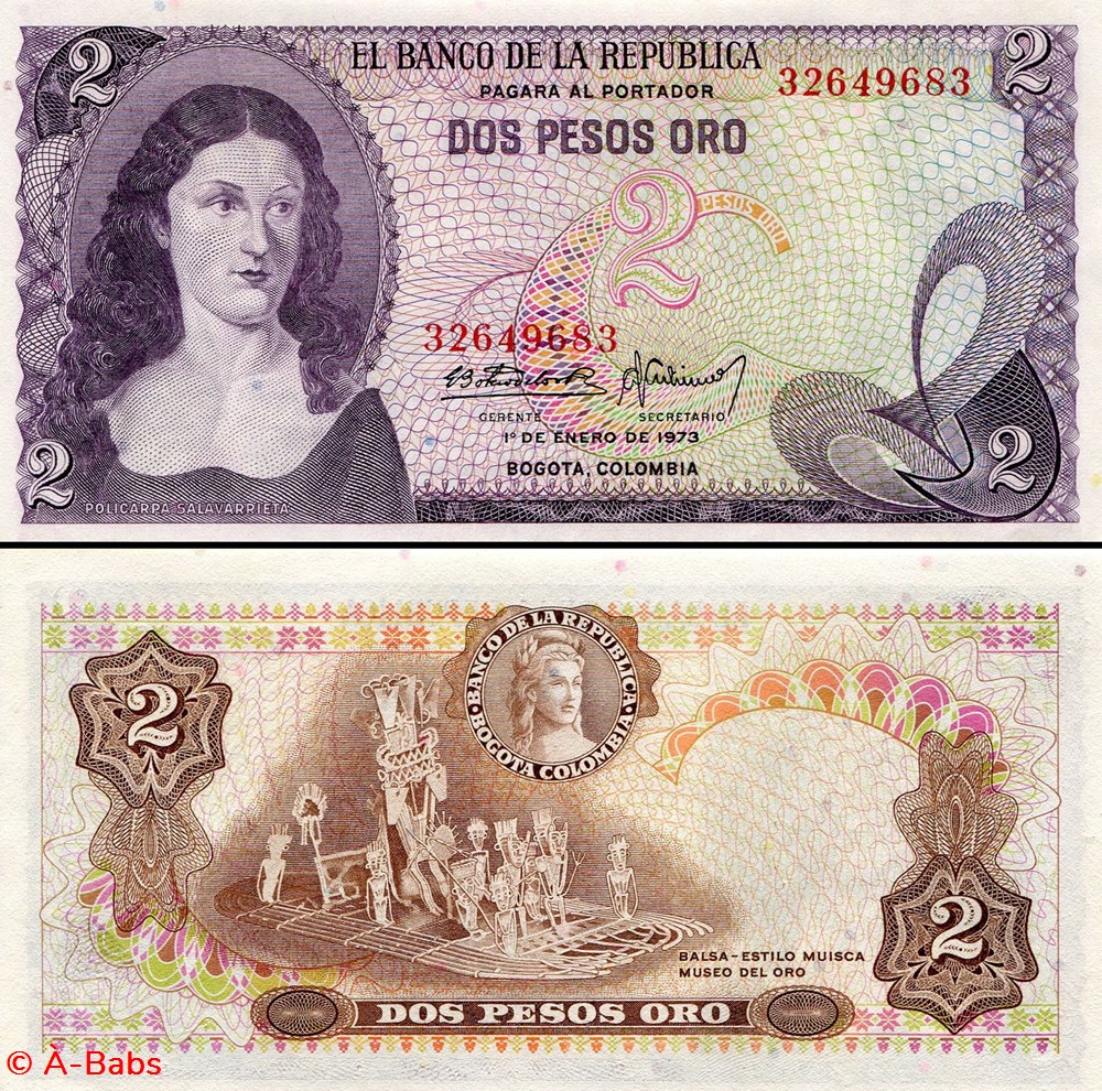 COLOMBIE - PICK 413 a 3 - 2 PESOS DE ORO COLOMBIEN - 1973 billets amerique du sud colombie pick 413 a 3 2 pesos de oro colombien 1973