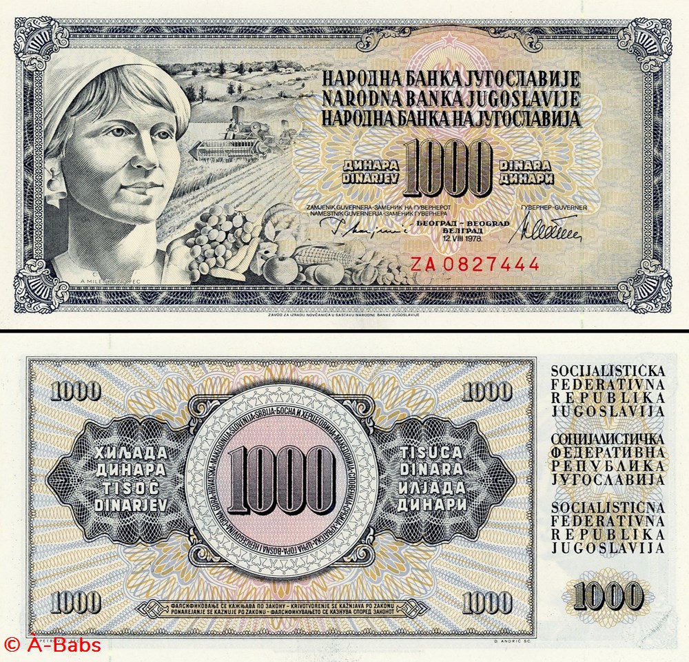 YOUGOSLAVIE - PICK 092r - 1000 DINARA - 1978 billets europe yougoslavie pick 092r 1000 dinara 1978