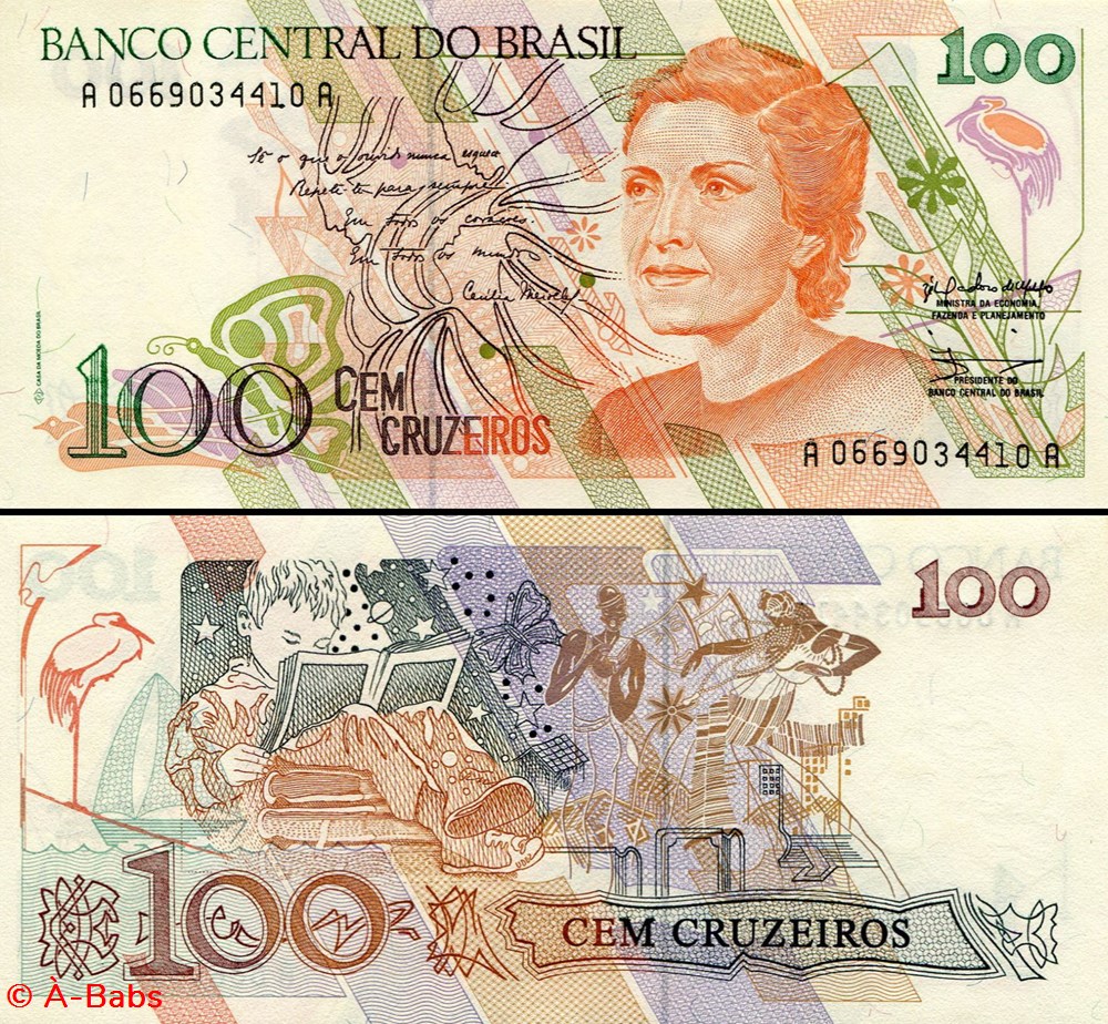billets amerique du sud bresil pick 228 100 cruzeiros 1990