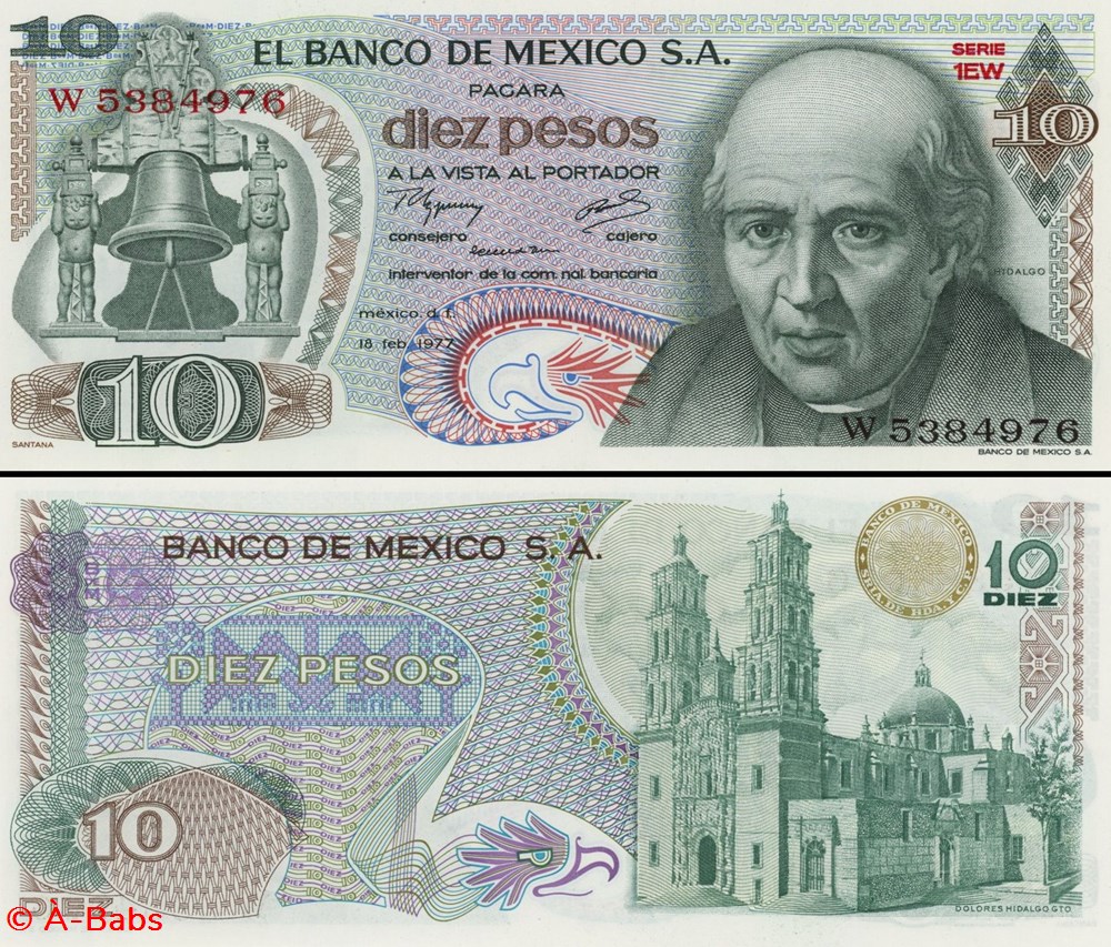 MEXIQUE - PICK 063i3 - 10 PESOS - 1977 billets amerique du nord mexique pick 063i3 10 pesos 1977