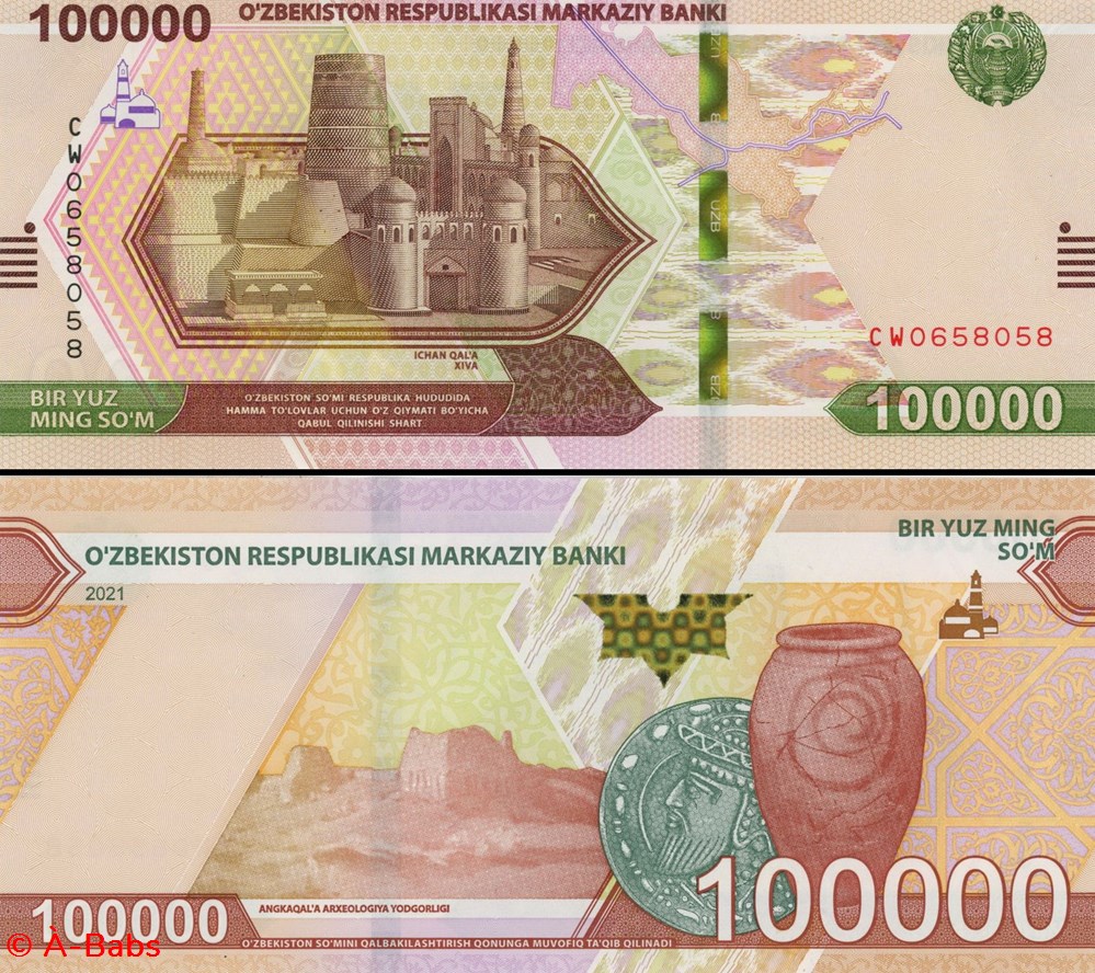 OUZBÉKISTAN - PICK 92a - 100 000 SOM - 2021 billets asie ouzbekistan pick 92a 100 000 som 2021