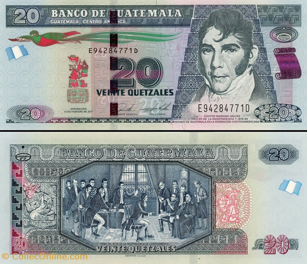 billet amerique centrale caraibe guatemala pick 124 20 quetzales guatemalteques