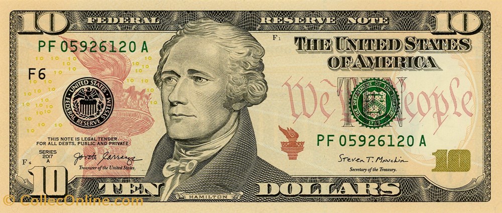 10$ Federal Reserve Notes - Small Size 2017A Series billet amerique du nord etat uni 10 federal reserve notes small size 2017a series