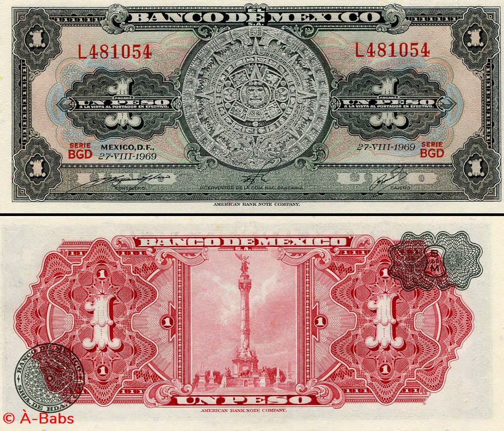 MEXIQUE - PICK 059k1 - 1 PESO - 1969 billets amerique du nord mexique pick 059k1 1 peso 1969