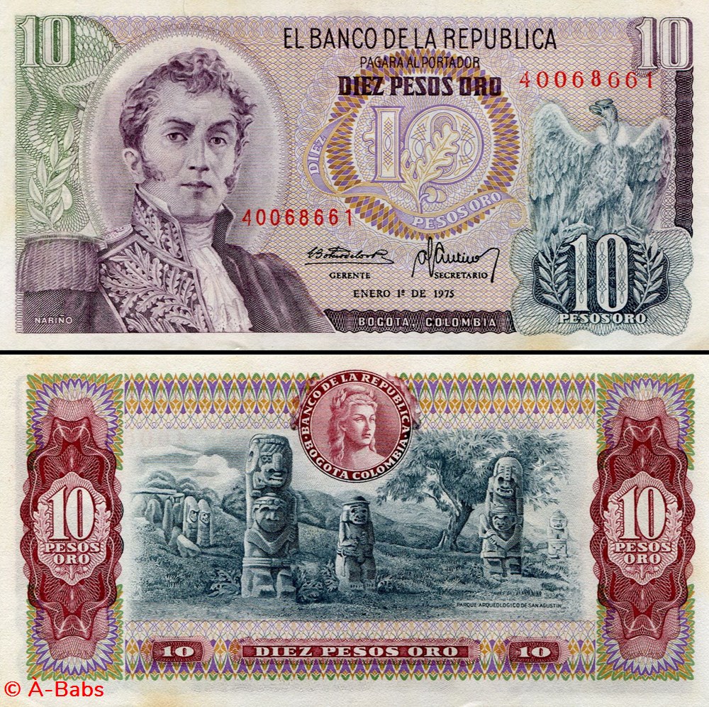 billets amerique du sud colombie pick 407 f2 10 pesos de oro colombien 1975