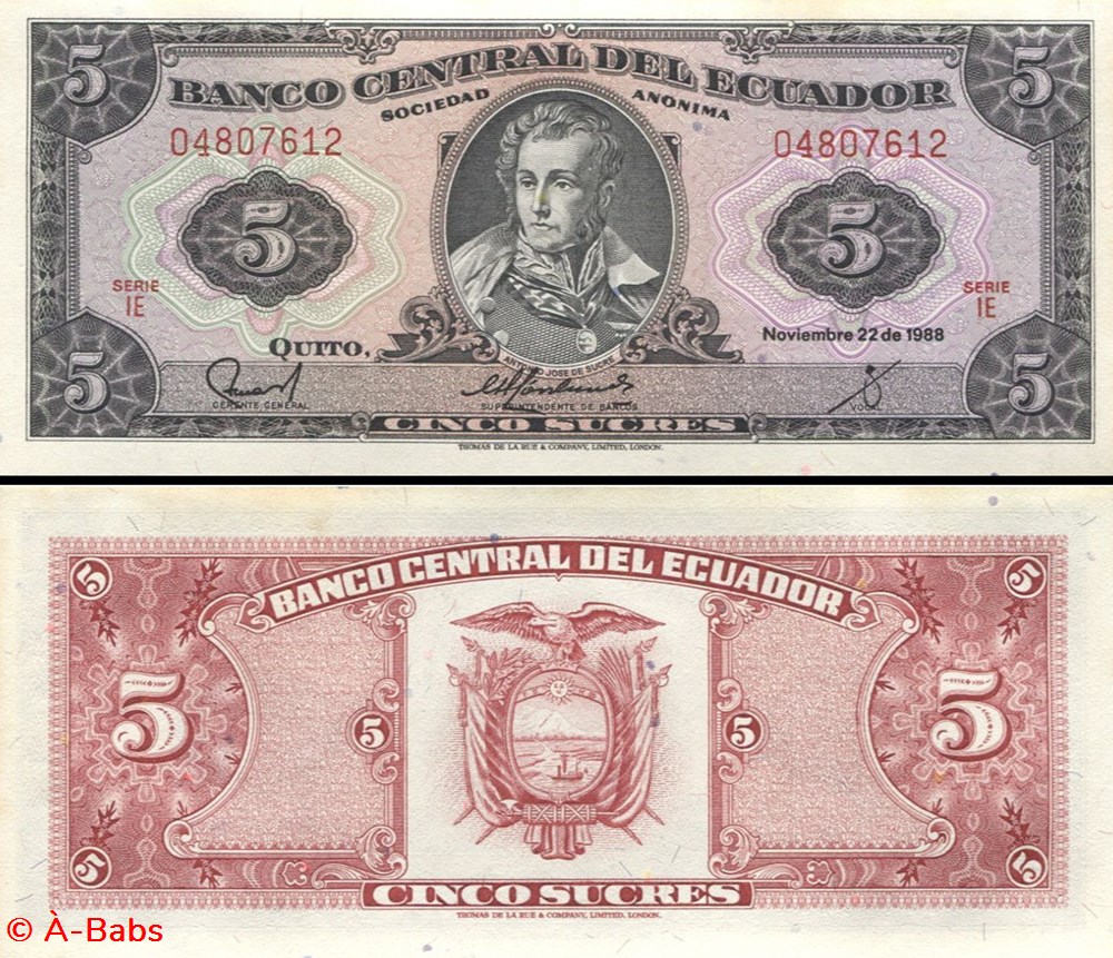 billets amerique du sud equateur pick 113 d 5 5 sucres 1988