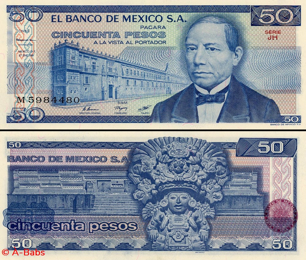 MEXIQUE - PICK 073a.JH - 50 PESOS - 1981 billets amerique du nord mexique pick 073a jh 50 pesos 1981