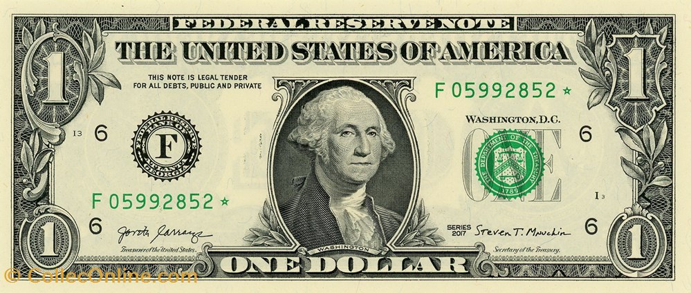 F- 1$ Federal Reserve Notes - Small Size 2017 Series billet amerique du nord etat uni f 1 federal reserve notes small size 2017 series