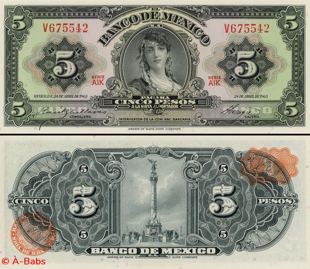 MEXIQUE - PICK 060h4 - 5 PESOS - 1963 billets amerique du nord mexique pick 060h4 5 pesos 1963