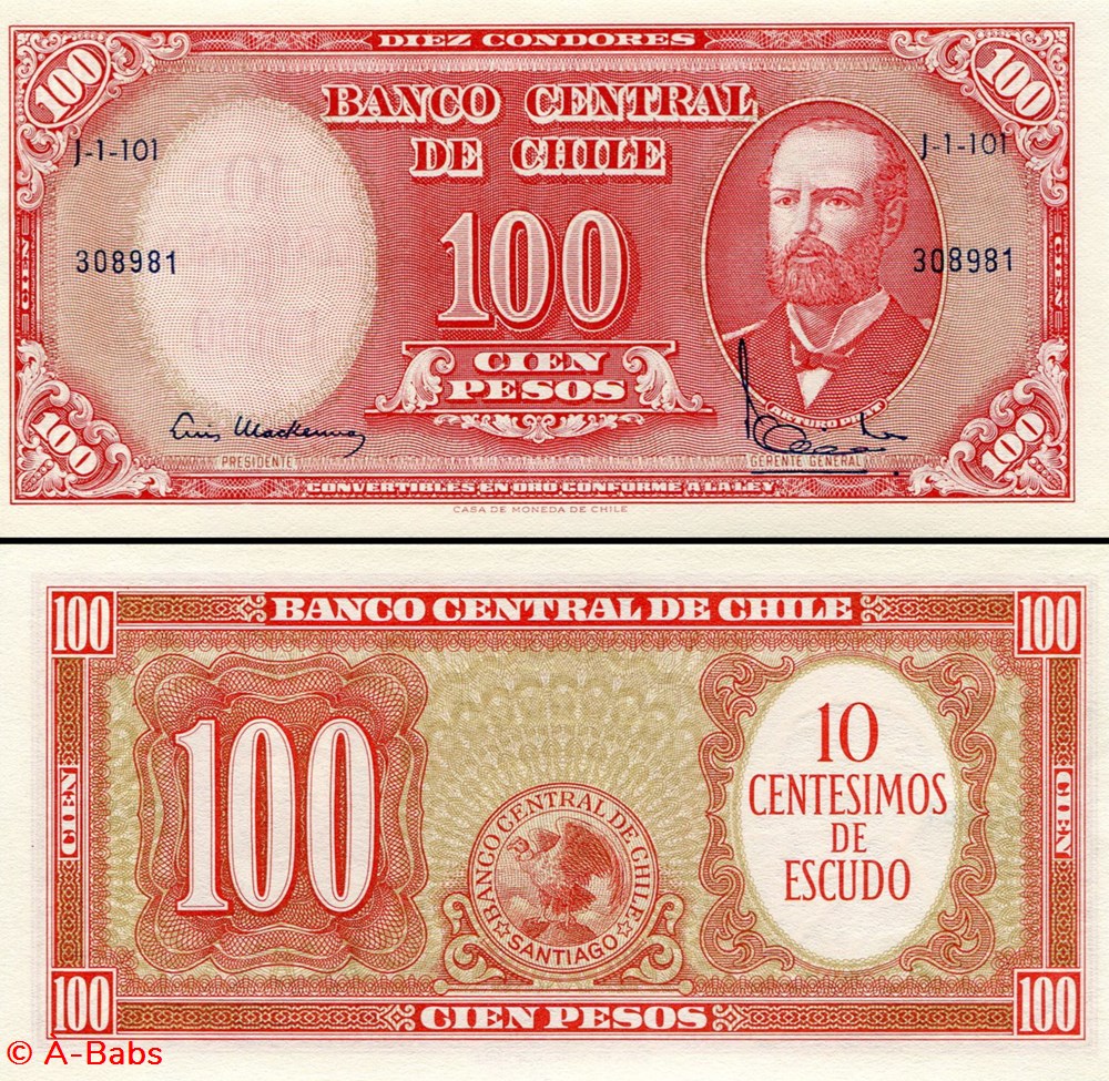 CHILI - PICK 127 a 2 - 10 CENTESIMOS SUR 100 PESOS - 1960 billets amerique du sud chili pick 127 a 2 10 centesimos sur 100 pesos 1960
