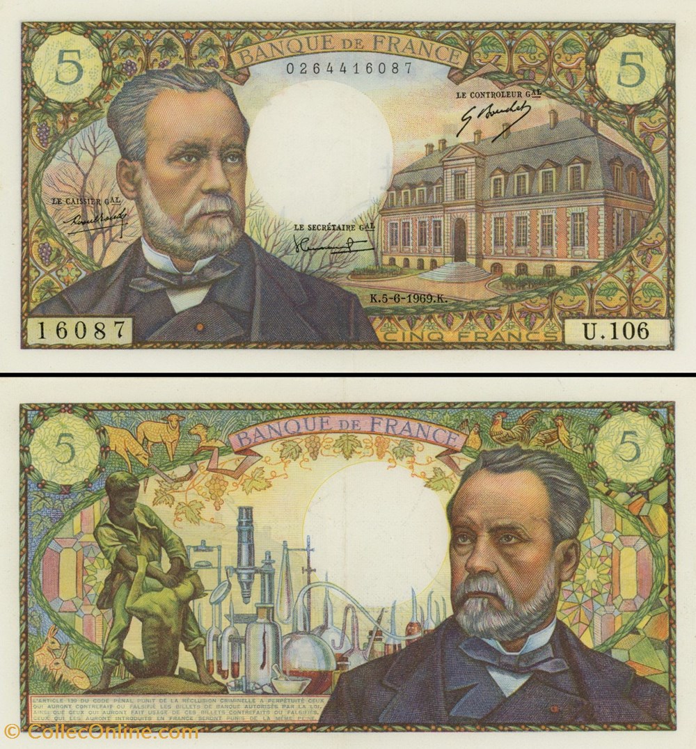 FRANCE - 5 FRANCS Louis Pasteur billets europe france 5 francs louis pasteur
