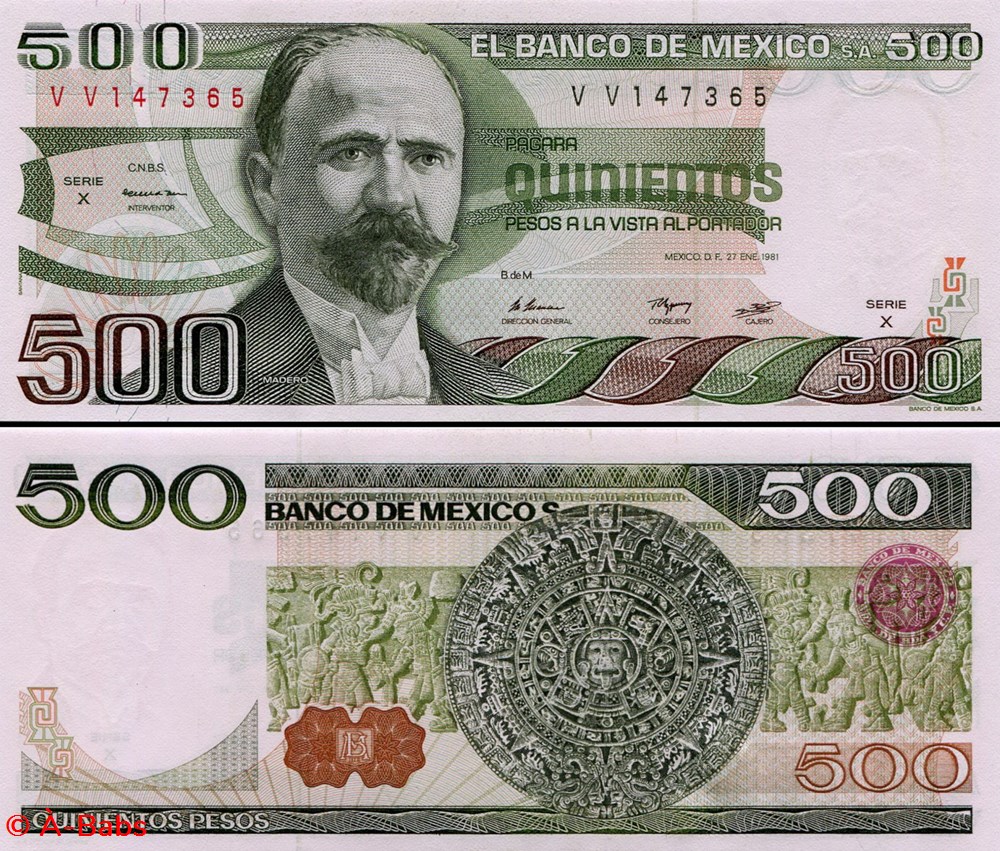 billets amerique du nord mexique pick 075a x 500 pesos 1981