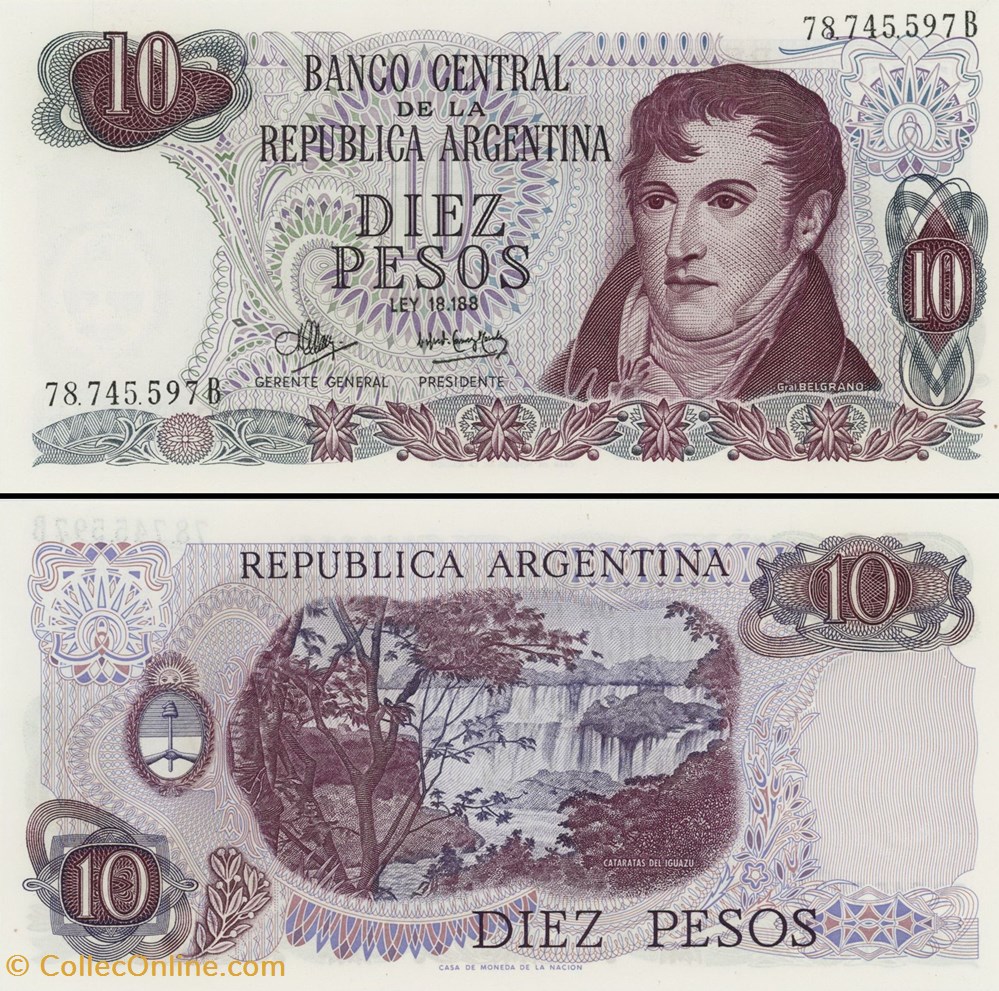 billets amerique du sud argentine pick 289 a 6 10 pesos 1973