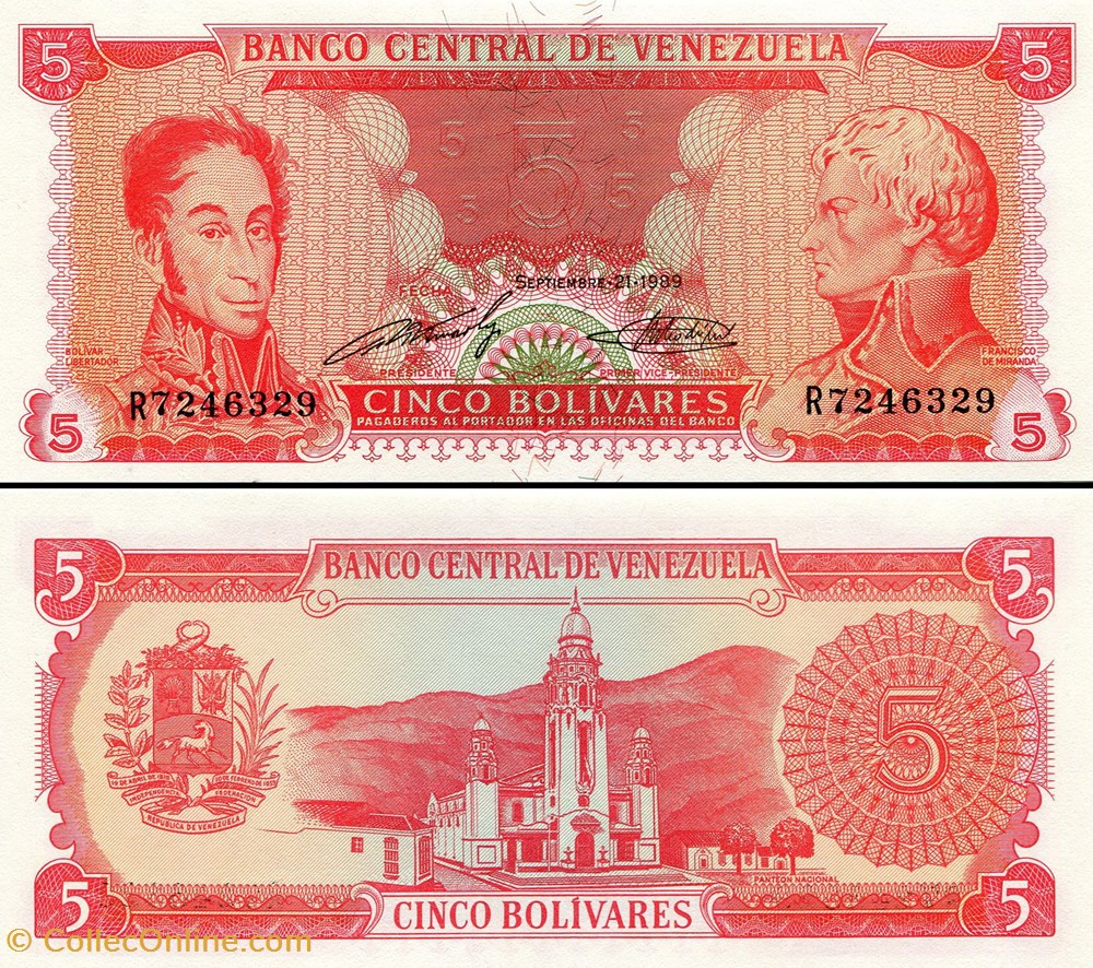 VENEZUELA - PICK 070 a - 5 BOLIVARES - 1989 billets amerique du sud venezuela pick 070 a 5 bolivares 1989