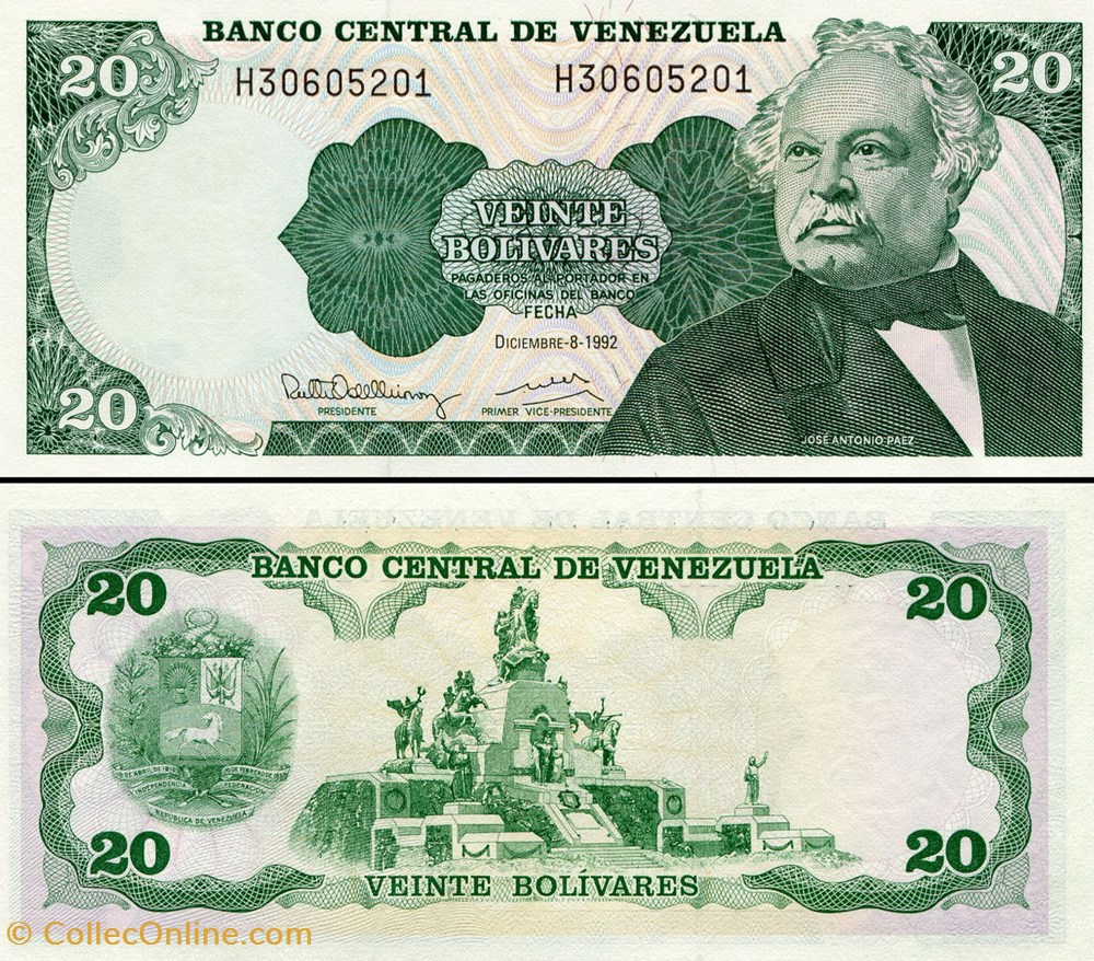 VENEZUELA - PICK 063 d - 20 BOLIVARES - 1992 billets amerique du sud venezuela pick 063 d 20 bolivares 1992