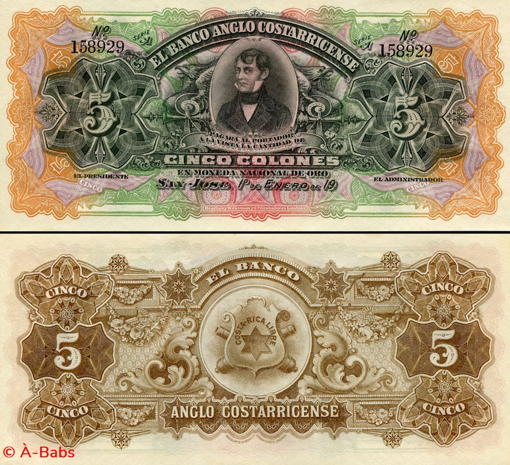 COSTA-RICA - PICK S 122 r - 5 COLONES - 1903 billets amerique centrale et caraibes costa rica pick s 122 r 5 colones 1903