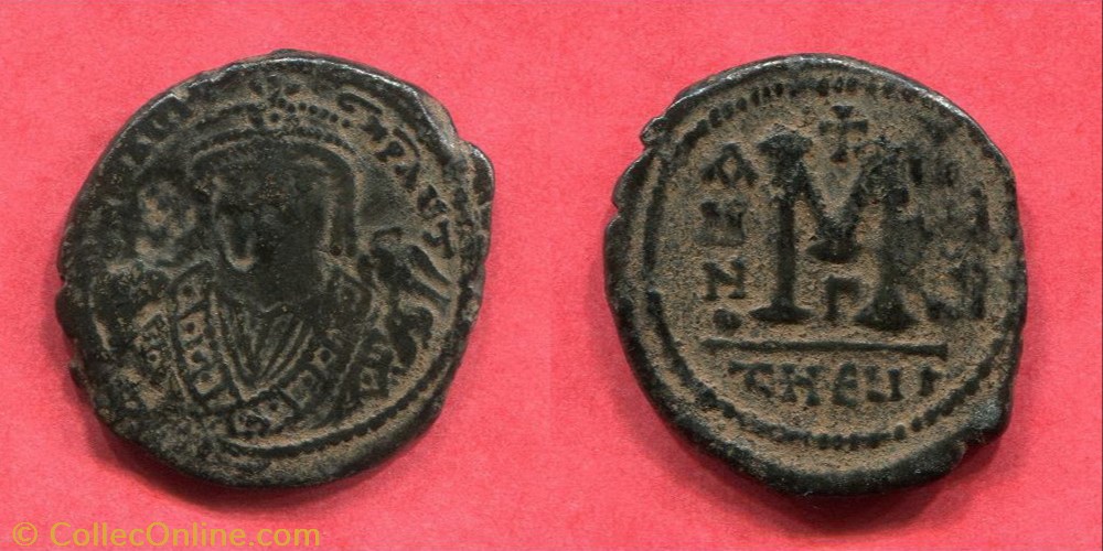 MAURICE TIBERE - A/N/N/O - X/II/ (gamma)// tHEuP monnaie antique av jc ap byzantine maurice tibere a n n o x ii gamma theup