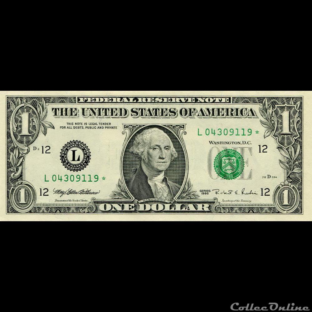 L- 1$ Federal Reserve Notes - Small Size 1995 Series billets amerique du nord etats unis l 1 federal reserve notes small size 1995 series