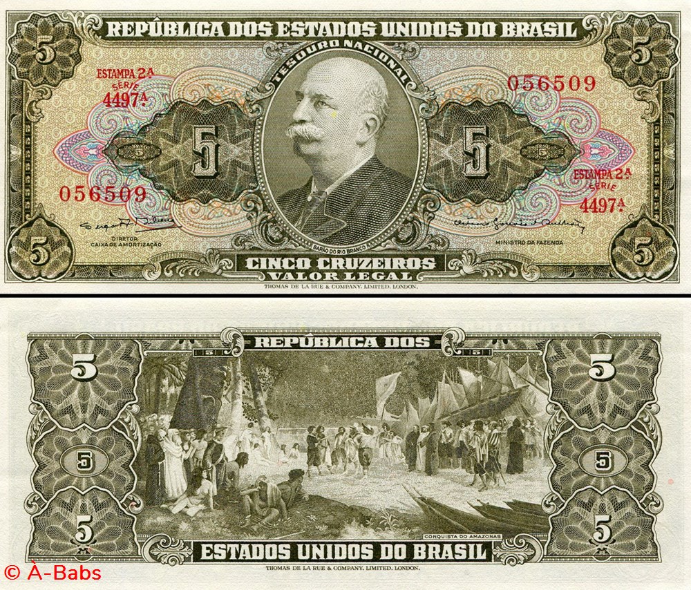 BRÉSIL - PICK 176d3 - 5 CRUZEIROS - 1964 billets amerique du sud bresil pick 176d3 5 cruzeiros 1964
