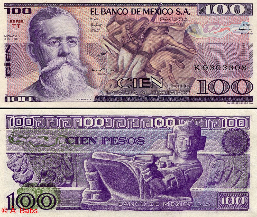 MEXIQUE - PICK 074b.TT - 100 PESOS - 1981 billets amerique du nord mexique pick 074b tt 100 pesos 1981