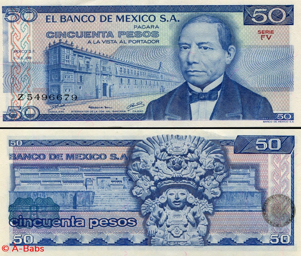 MEXIQUE - PICK 067a.FV - 50 PESOS - 1978 billets amerique du nord mexique pick 067a fv 50 pesos 1978