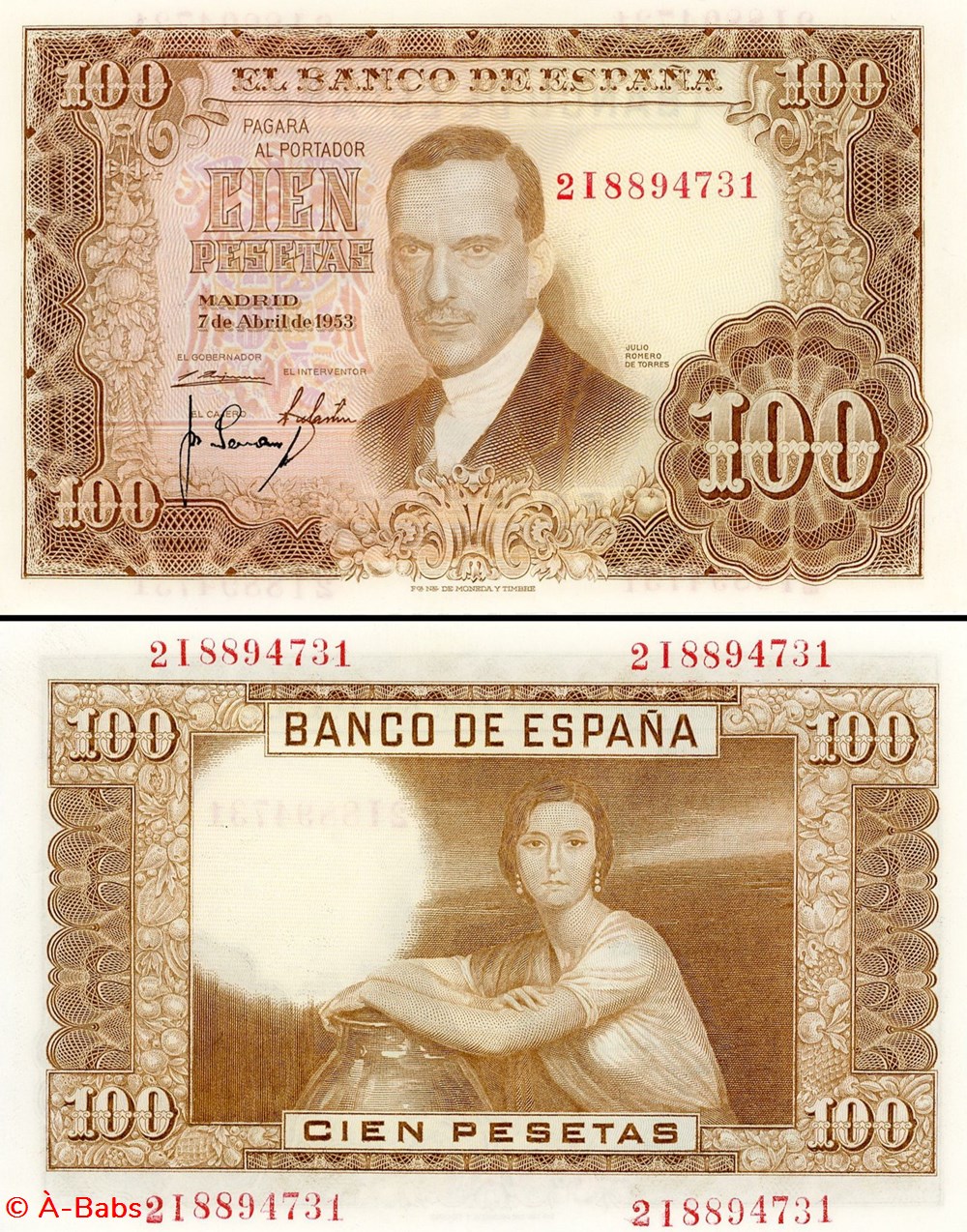 billets europe espagne pick 145 a3 100 pesetas 1953