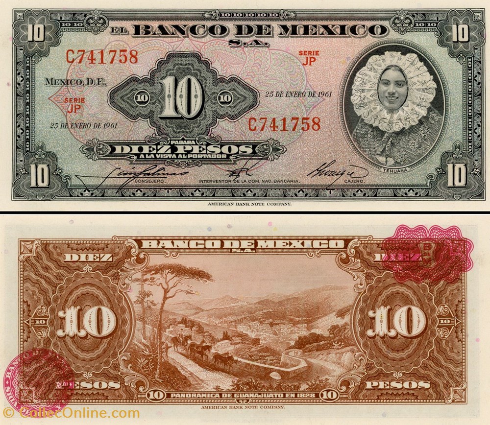 MEXIQUE - PICK 058h - 10 PESOS - 1961 billets amerique du nord mexique pick 058h 10 pesos 1961