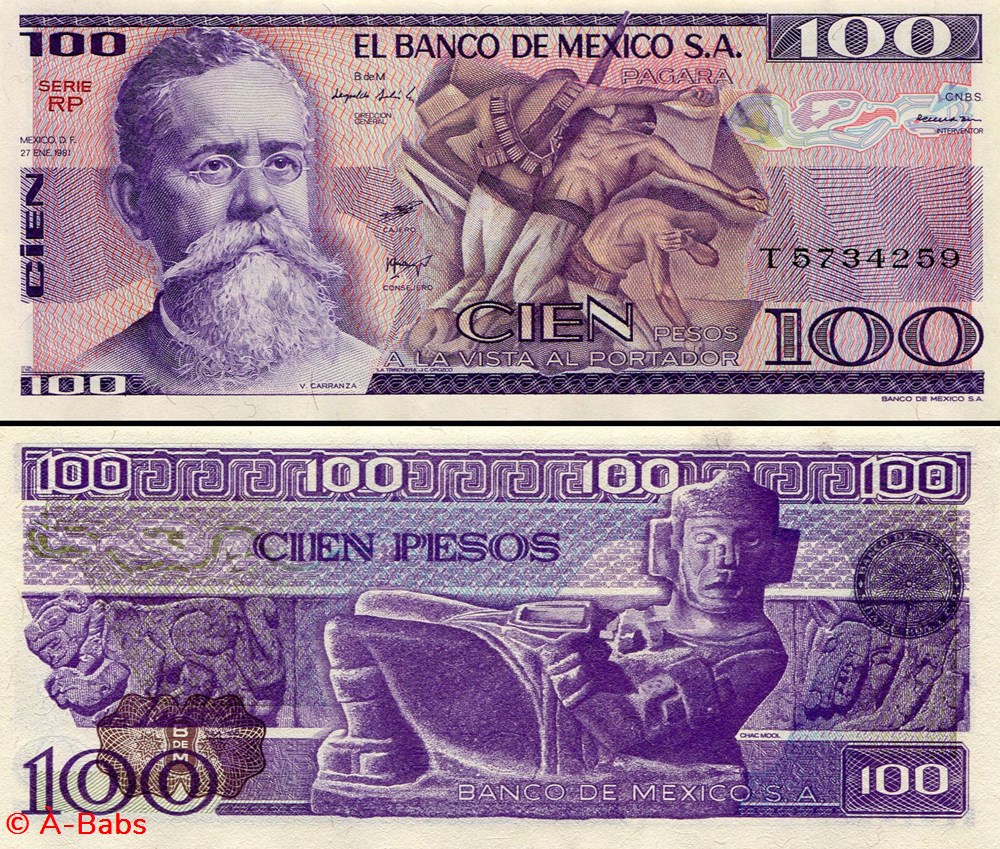 MEXIQUE - PICK 074a.RP - 100 PESOS - 1981 billets amerique du nord mexique pick 074a rp 100 pesos 1981