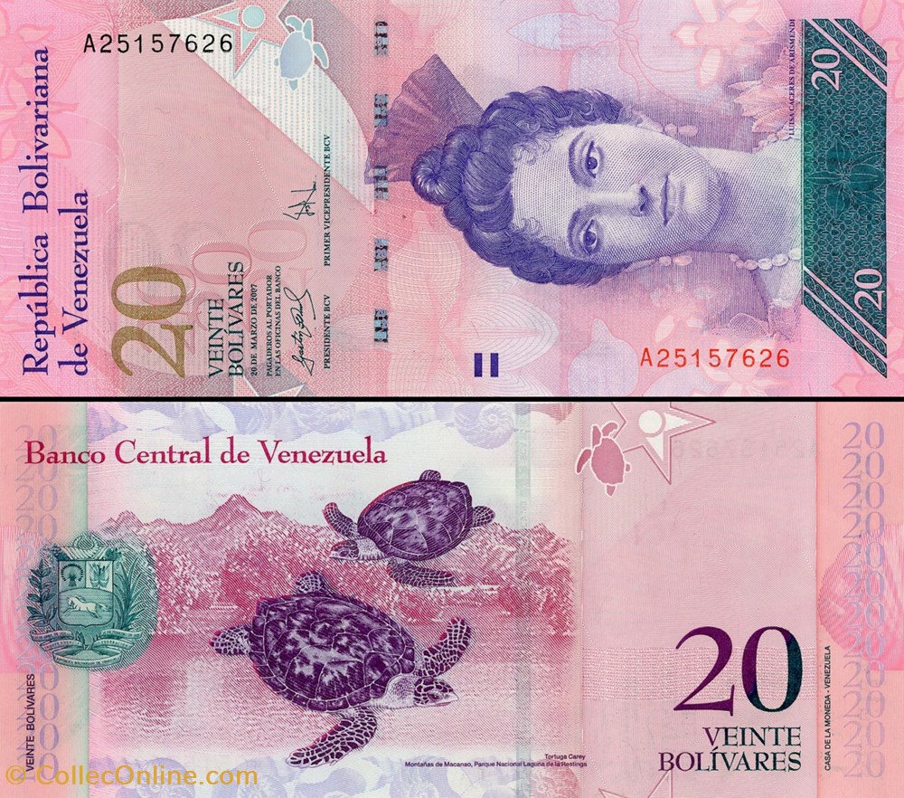 VENEZUELA - PICK 091 a - 20 BOLIVARES - 2007 billet amerique du sud venezuela pick 091 a 20 bolivares 2007