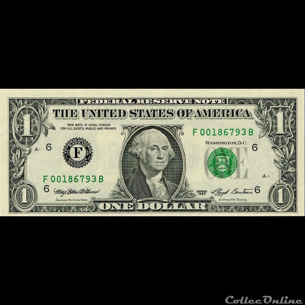 F- 1$ Federal Reserve Notes - Small Size 1993 Series billet amerique du nord etat uni f 1 federal reserve notes small size 1993 series