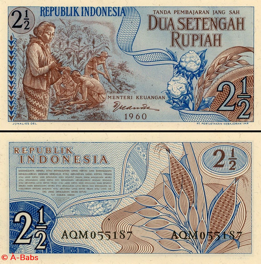 INDONÉSIE - PICK 077 - 2 1/2 ROUPIES - 1960 billets asie indonesie pick 077 2 1 2 roupies 1960